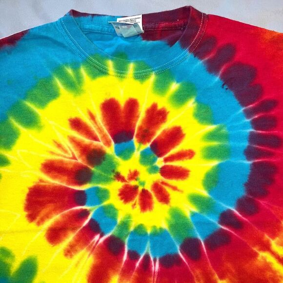 Gildan Girls T Shirt Top Tie Dye Short Sleeve Crew Neck Bright Multicolor Medium - Picture 2 of 6